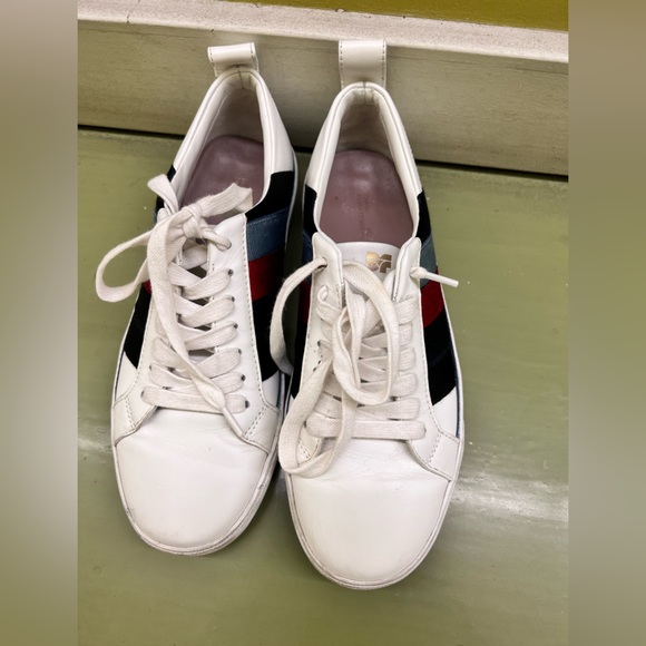 Diane von Furstenberg ‘Tess’ Leather Sneakers with Colorblock Silk and Suede - Picture 5 of 5